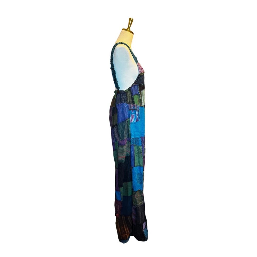Colorful Hippie Patchwork Overalls Wide Leg Festival, Bohemian, Jumpsuit XS-M - Picture 3 of 4